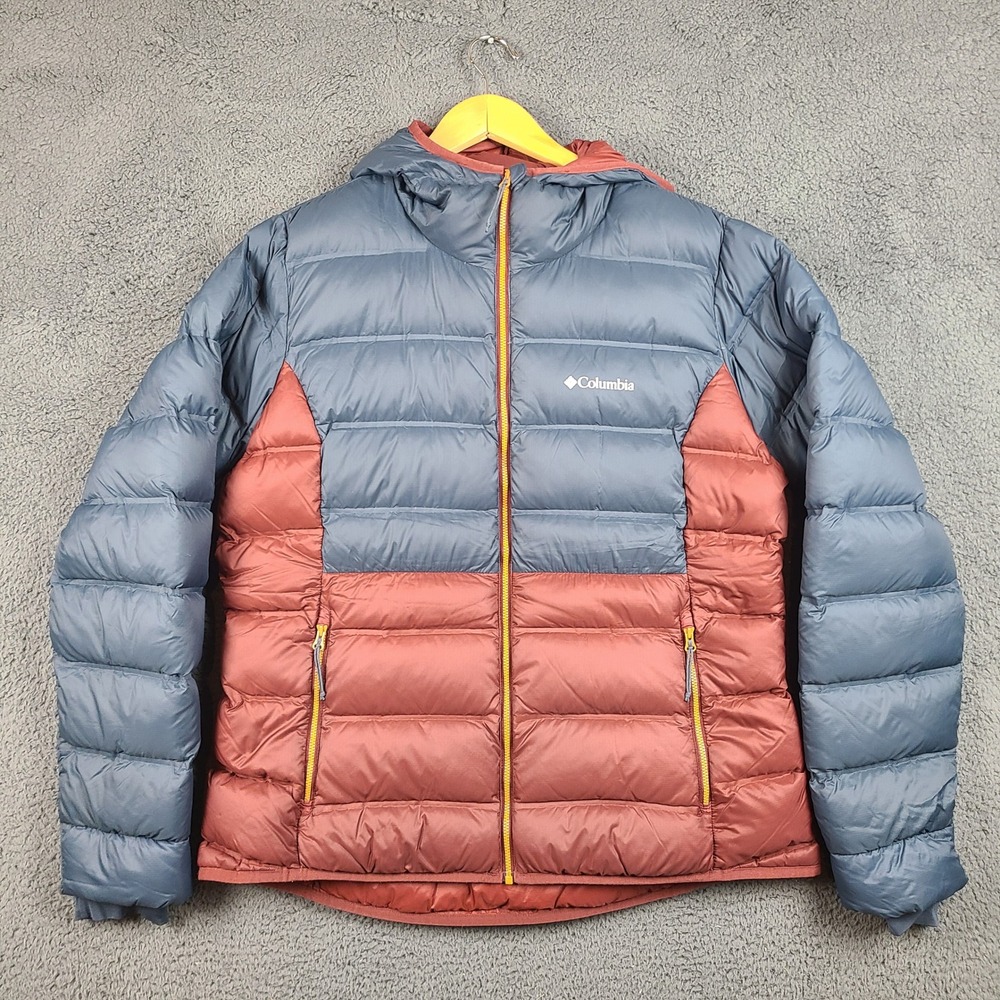 Columbia Women's Explorer Falls Hooded Jacket XL Puffer Blue Burgundy Down Coat